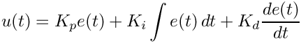 \&zwj;[u(t) = K_p e(t) + K_i \int e(t)\,dt + K_d \frac{de(t)}{dt}
\&zwj;]